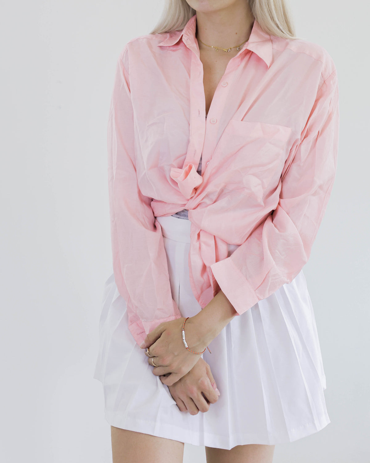 I. Pastellrosa Seidenbluse S/M 