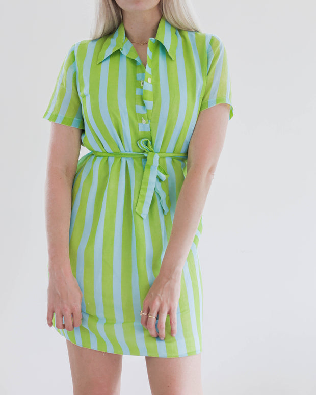 E, Vintage grün/blau gestreiftes Kleid S 