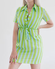 E, Vintage grün/blau gestreiftes Kleid S 