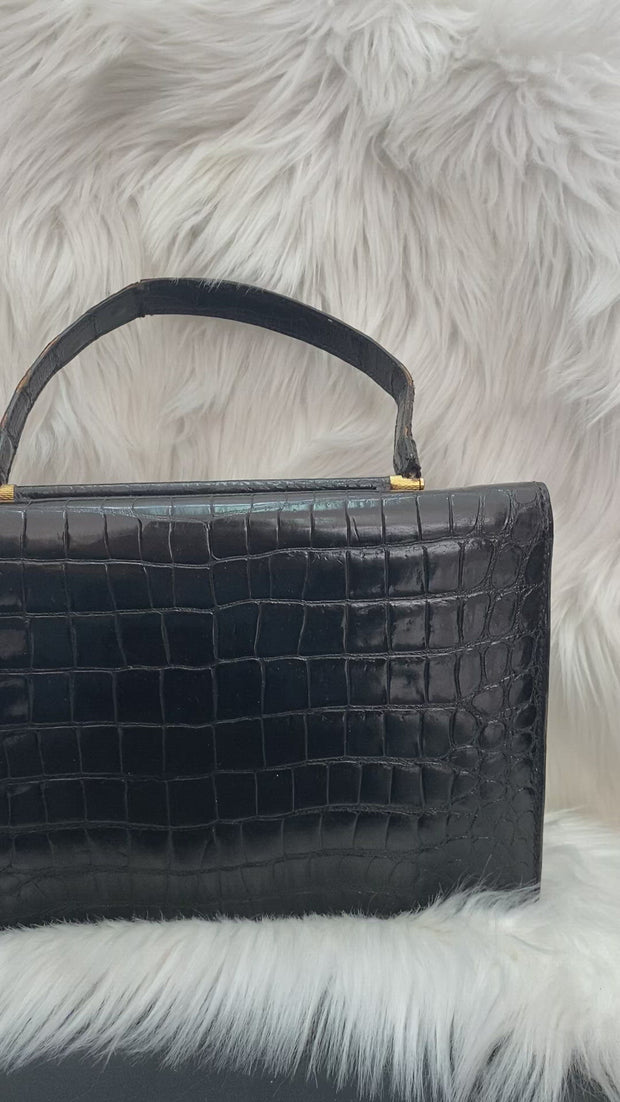 Vintage schwarze Krokodilhandtasche 