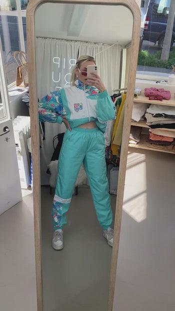 Ensemble de jogging vintage turquoise et blanc S