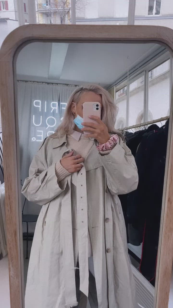 Trench Coat 70/80s beige, boutons beige, avec ceinture L