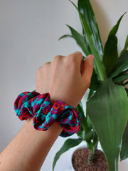 Turquoise satin scrunchie with patterns by Chuperchouchou