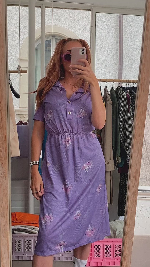 Robe vintage à fleurs violette M