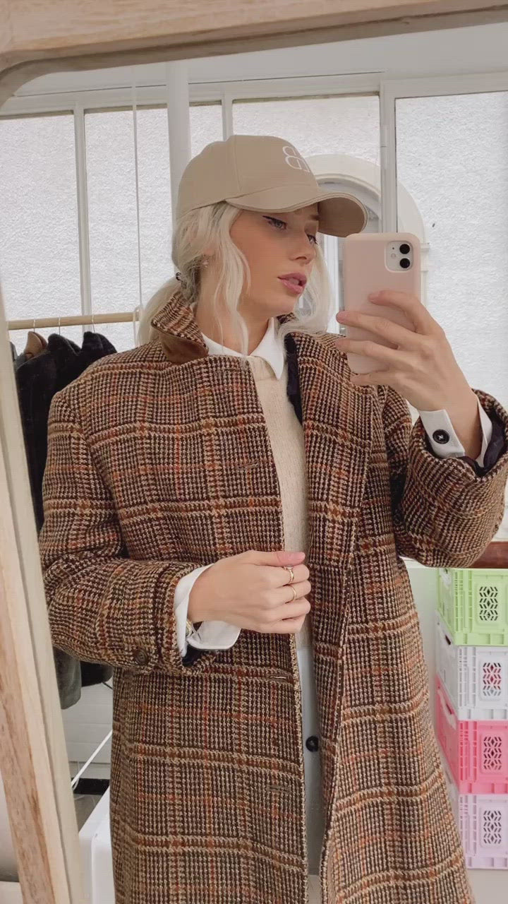 Manteau en laine à carreaux beiges M