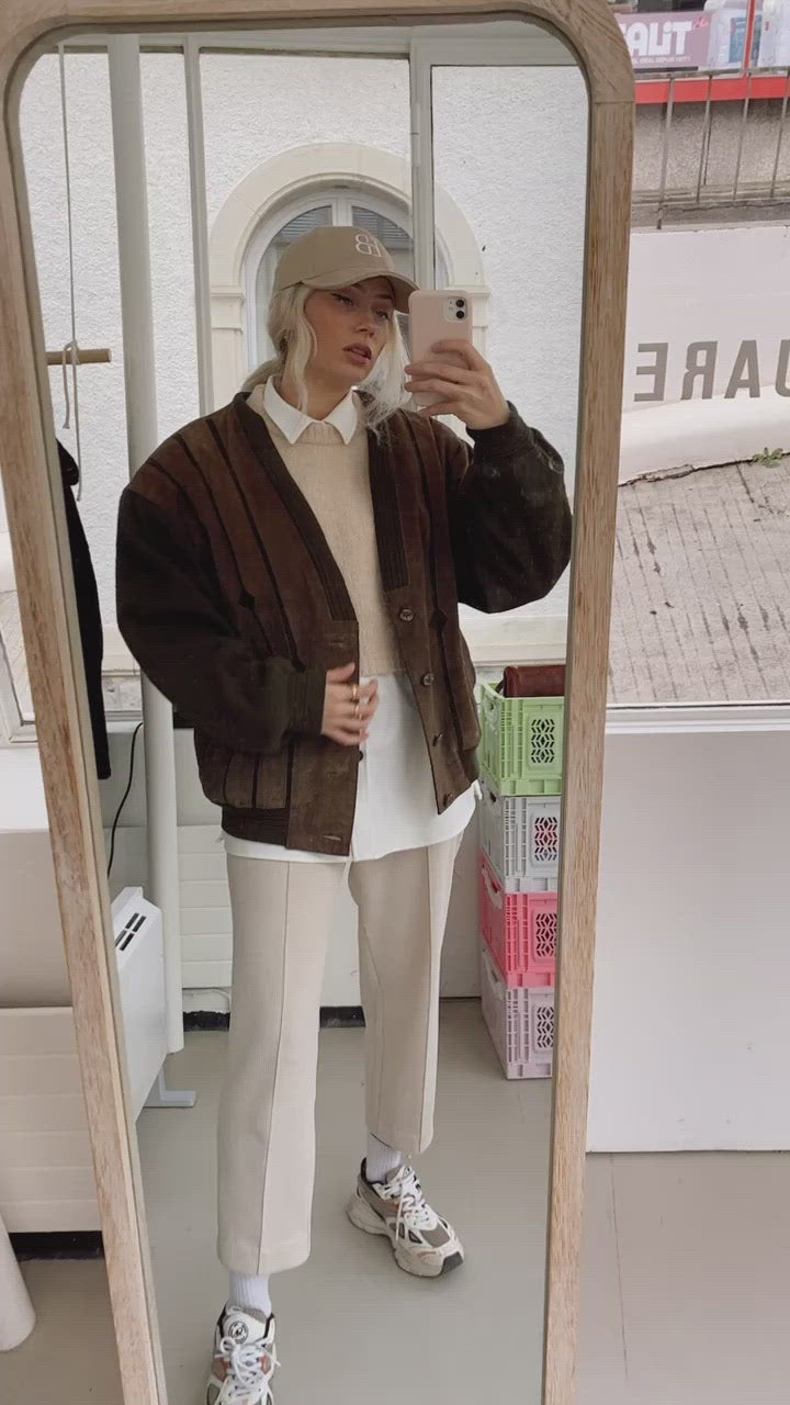 Vest en daim brun et khaki oversized col en V L