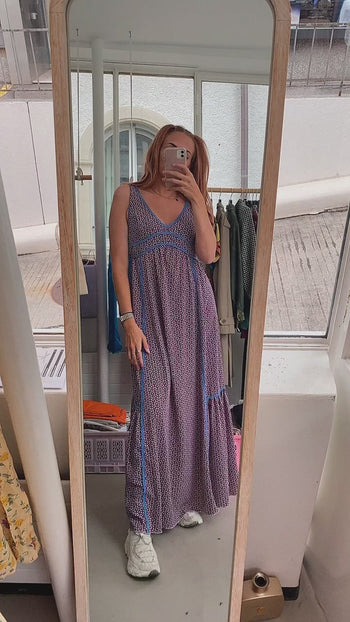 Robe vintage bleue à motifs L