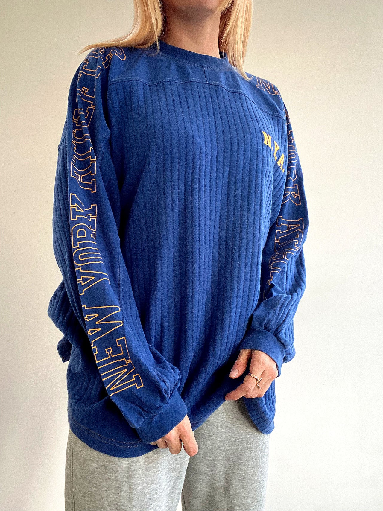 Blauer Vintage-Pullover aus feiner Baumwolle XL