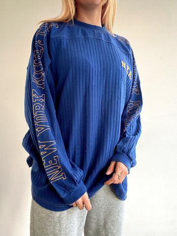 Pull vintage bleu en coton fin XL