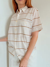 Chemise vintage beige et blanche rayée M