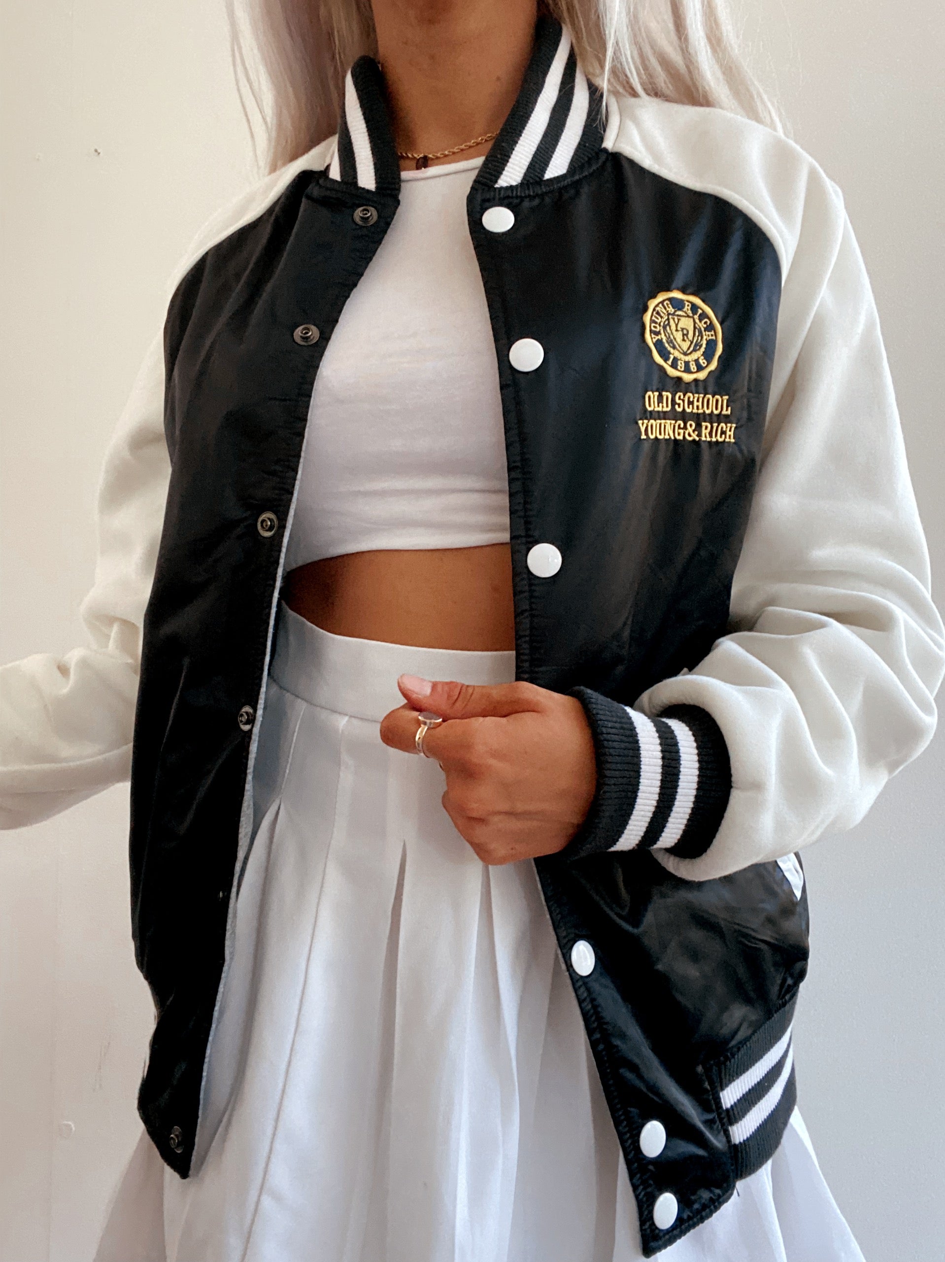 USA Wende-College-Bomberjacke in Schwarz/Grau
