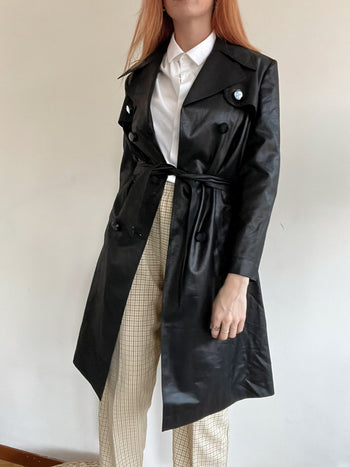 Trench coat vintage noir brillant S