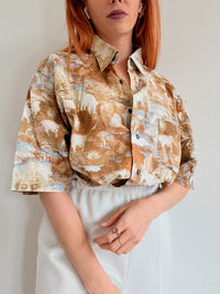Chemise vintage beige à motifs Angkor L
