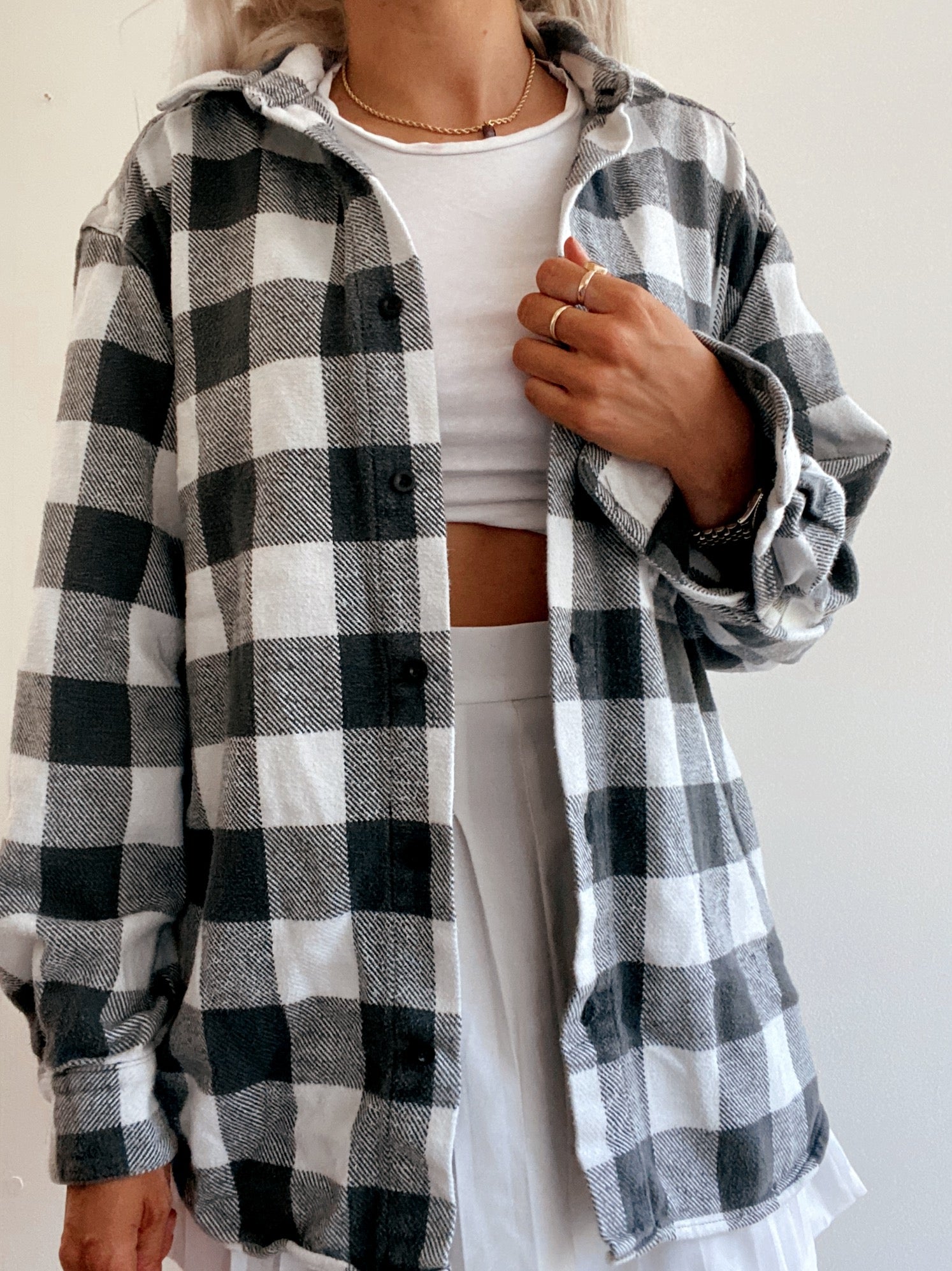 Chemise Vintage à carreaux grise et blanche