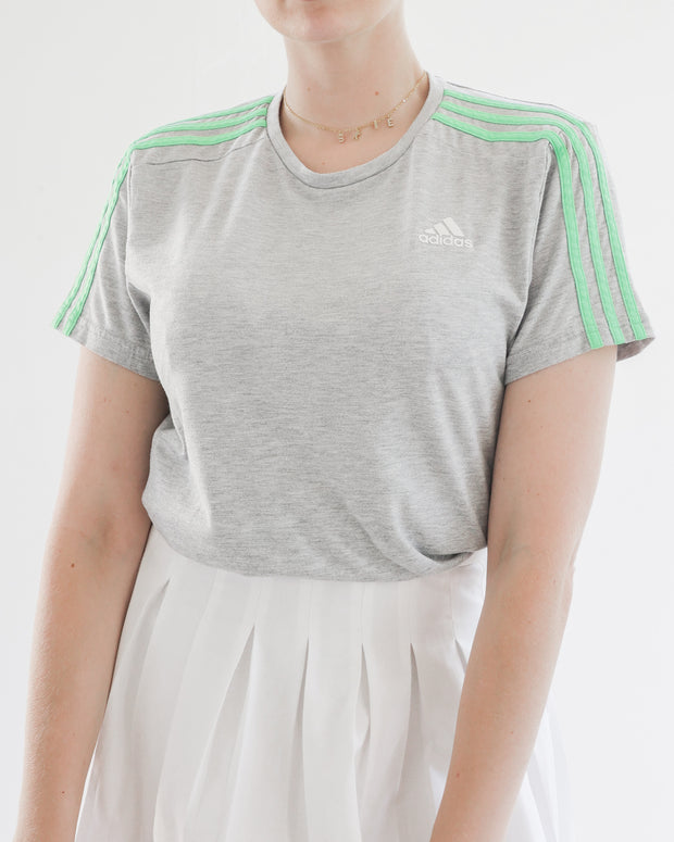 T-shirt gris avec bandes vertes fluo Adidas S/M