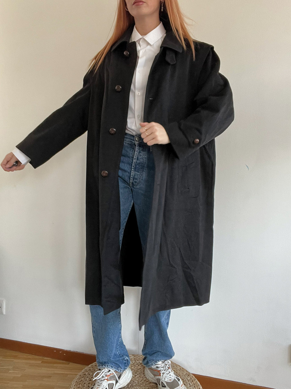 Dunkelgrauer Vintage-Wollmantel L
