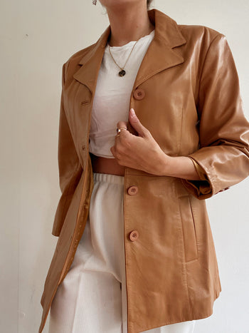 Manteau mi-long similicuir camel M