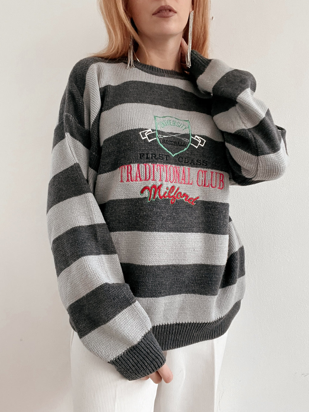 Vintage grauer Strickpullover M
