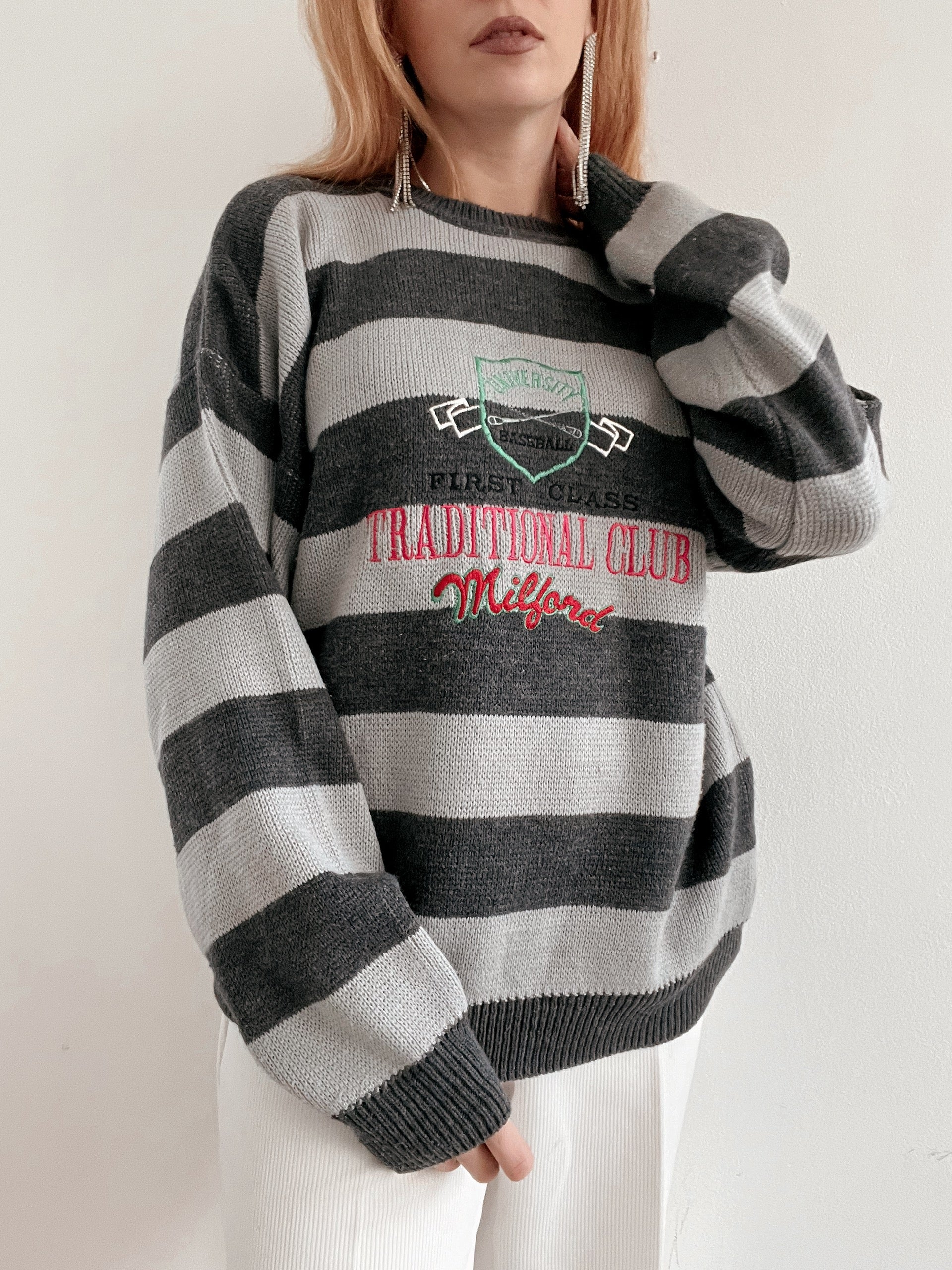 Vintage grauer Strickpullover M