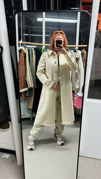 Long Manteau vintage à capuche blanc cassé  M