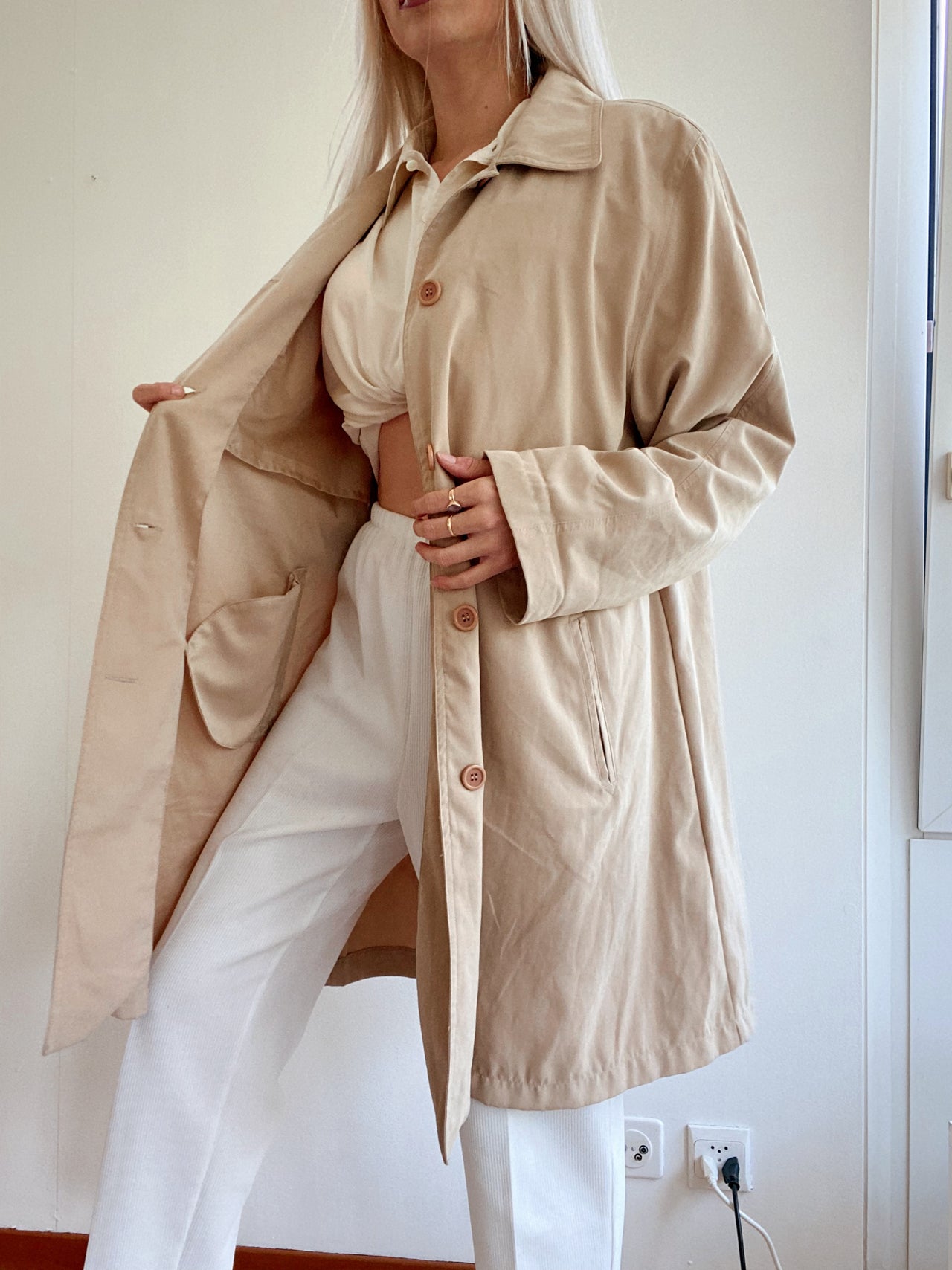 Trench coat vintage mi-long beige