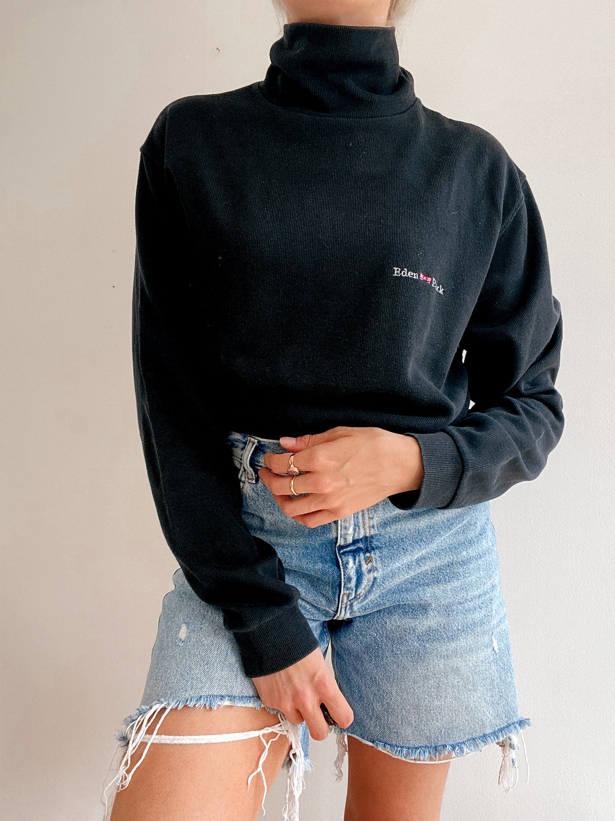 Vintage schwarzer Rollkragenpullover XL