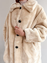 Vintage cremefarbener Kunstpelzmantel M/L
