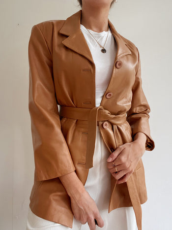 Manteau mi-long similicuir camel M