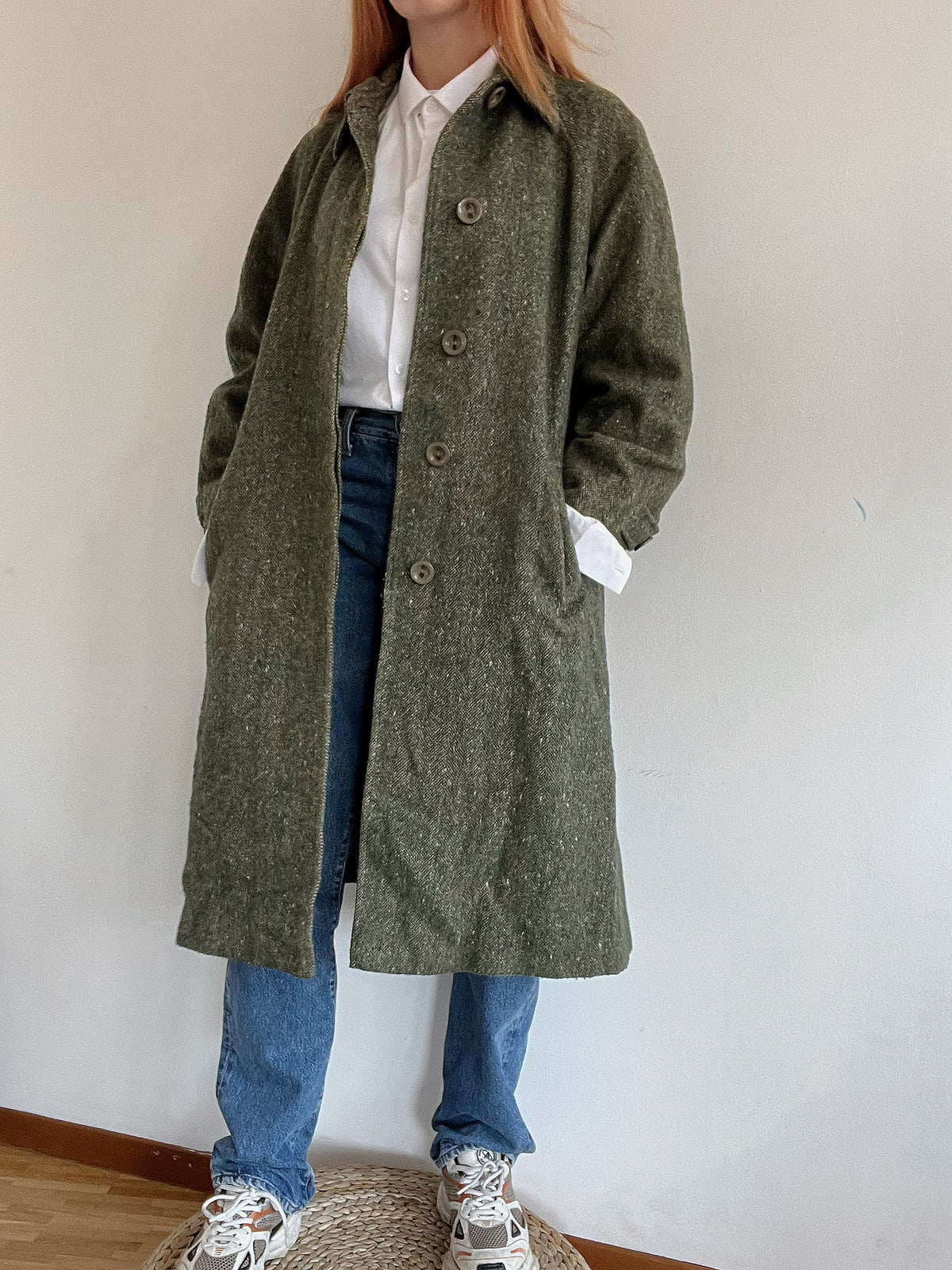 Vintage grüner Wollmantel M/L