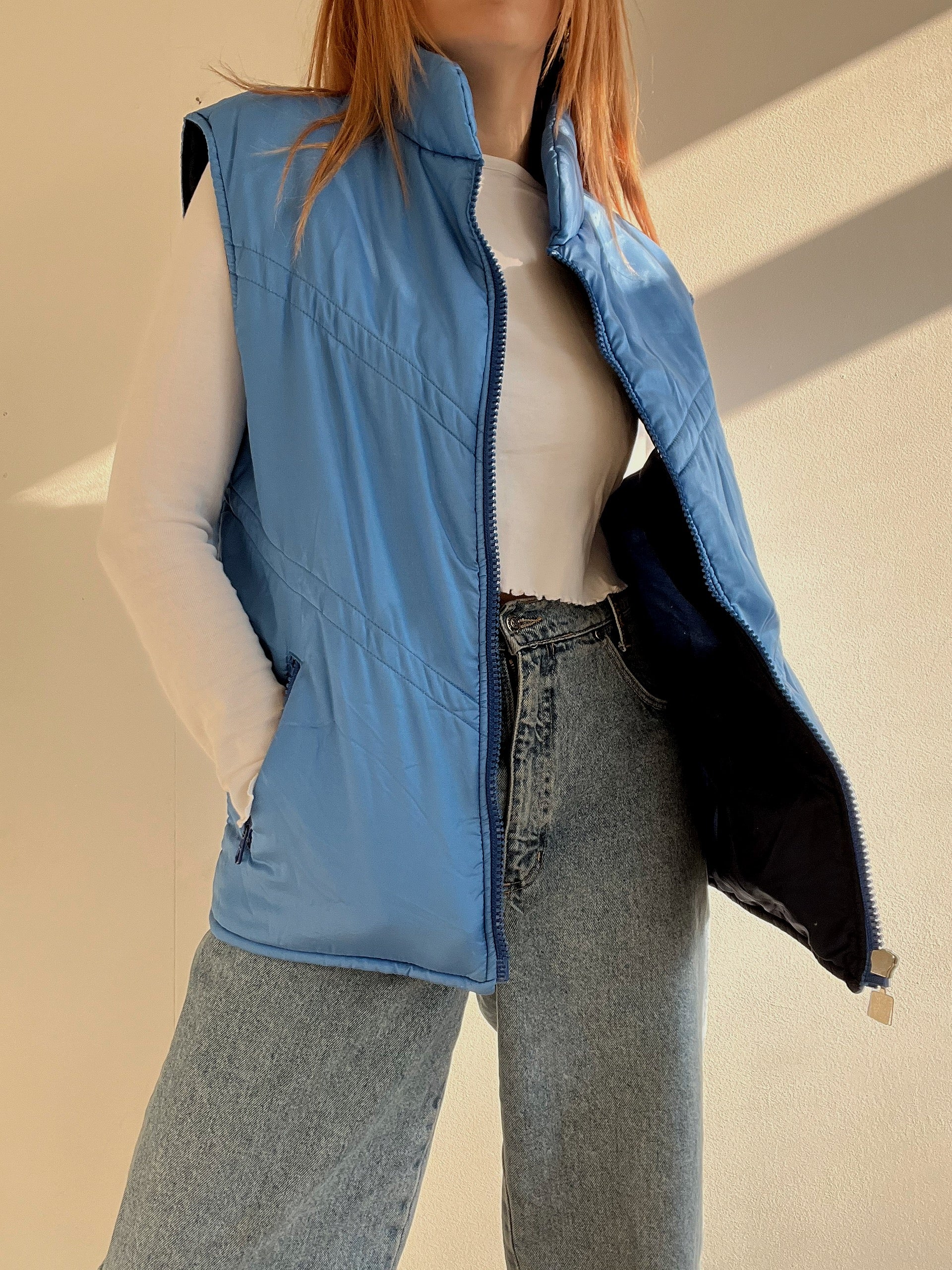 Doudoune vintage sans manche bleue M