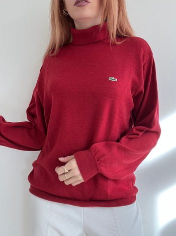 Geschenk Weihnachten – Rote Kelani-Brille + Vintage-roter Rollkragenpullover Lacoste M