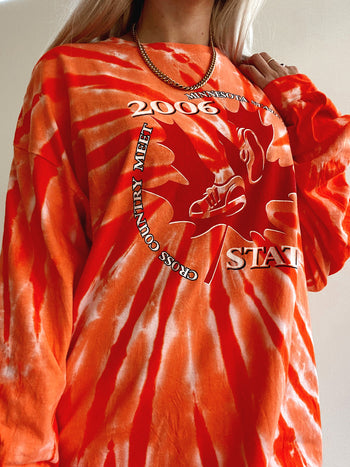 T-shirt à manches longues orange tie and dye XL