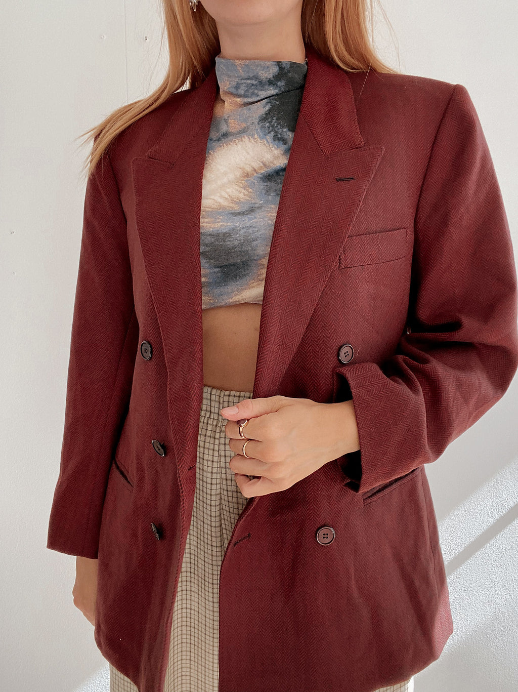 Oversized Black and White Checked Blazer Jacket M/L