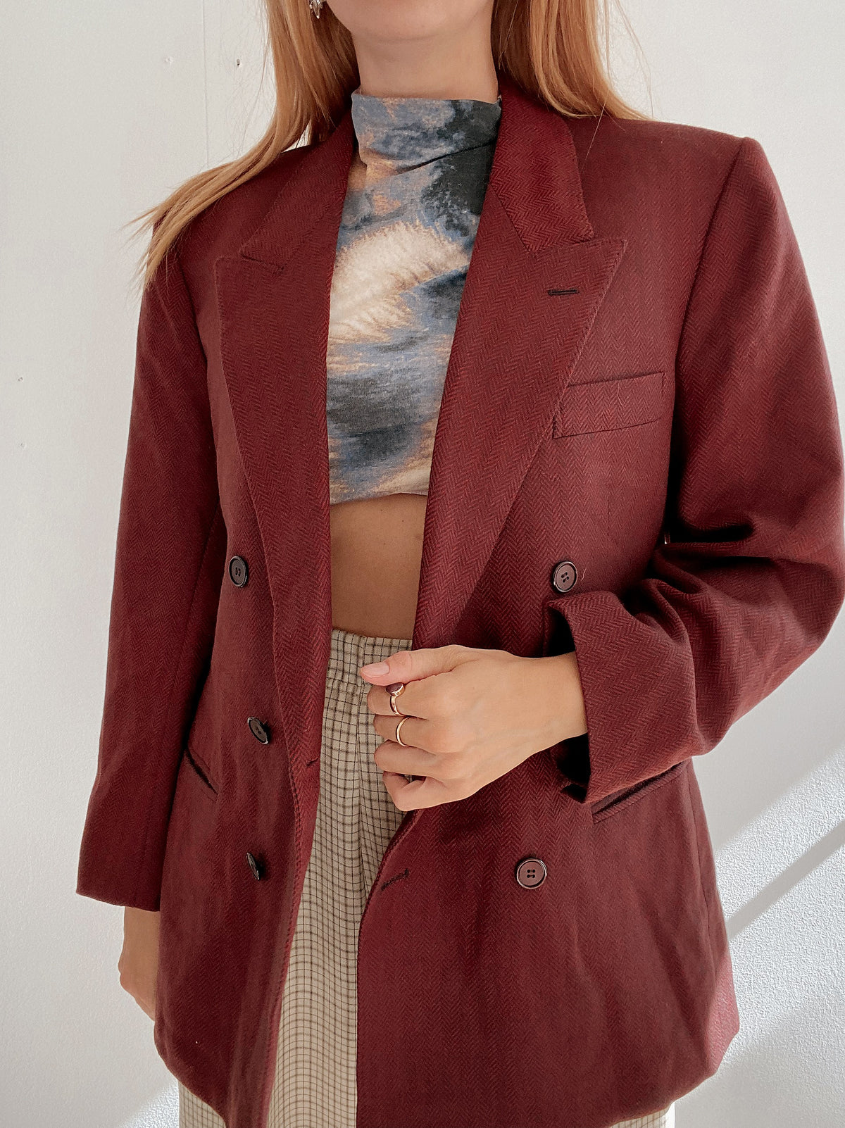 Oversized Black and White Checked Blazer Jacket M/L