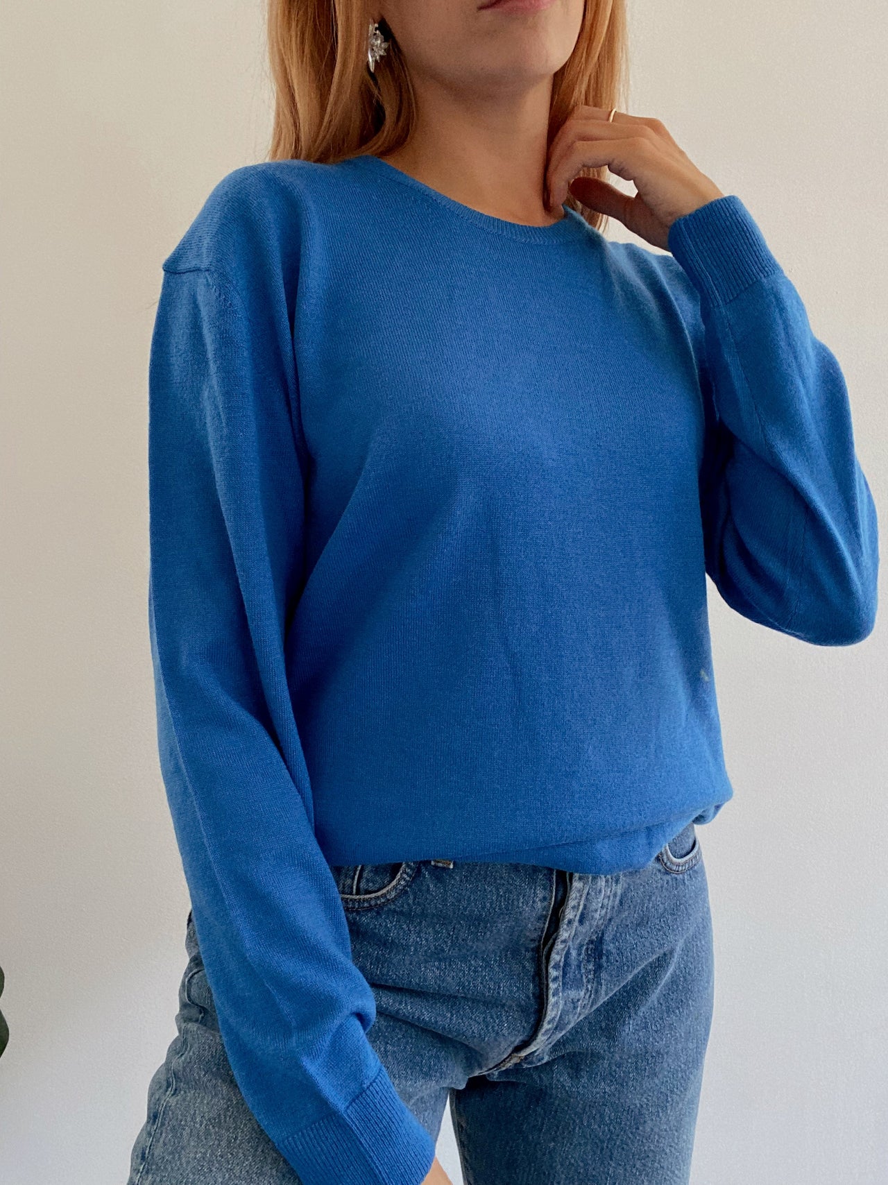 Pull vintage en laine bleu