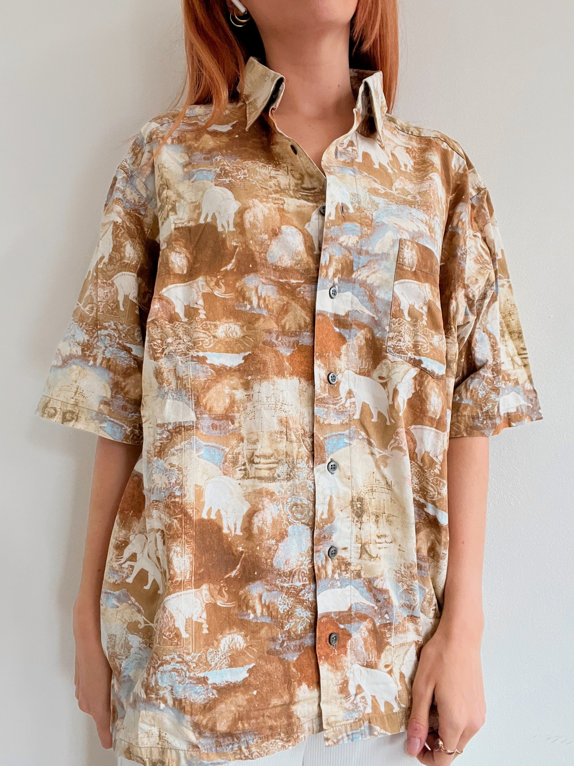 Chemise vintage beige à motifs Angkor L