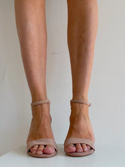 Sandales à talons rose pâle en velours 38