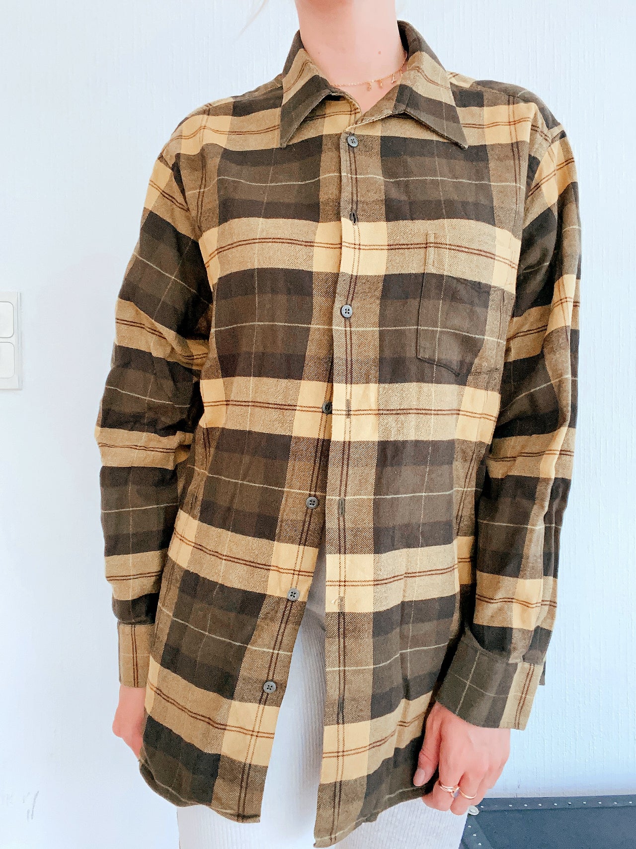 Vintage plaid shirt yellow/gray M/L