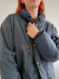 Dunkelblaue Vintage-Daunenjacke M 