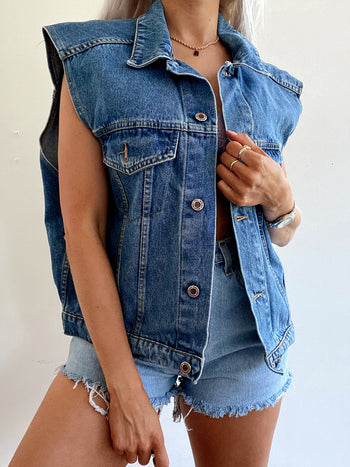 Gilet en jeans vintage bleu clair M