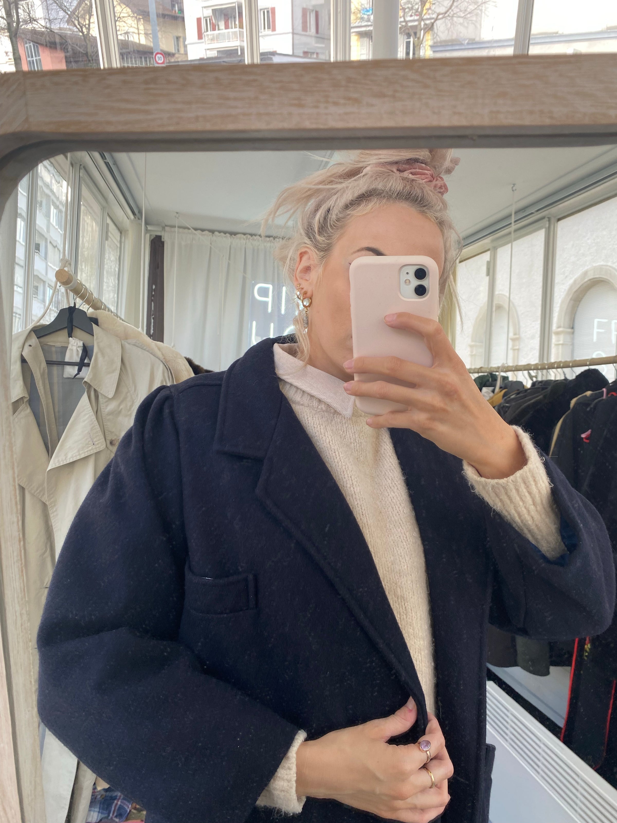 Blauer Wollmantel M 