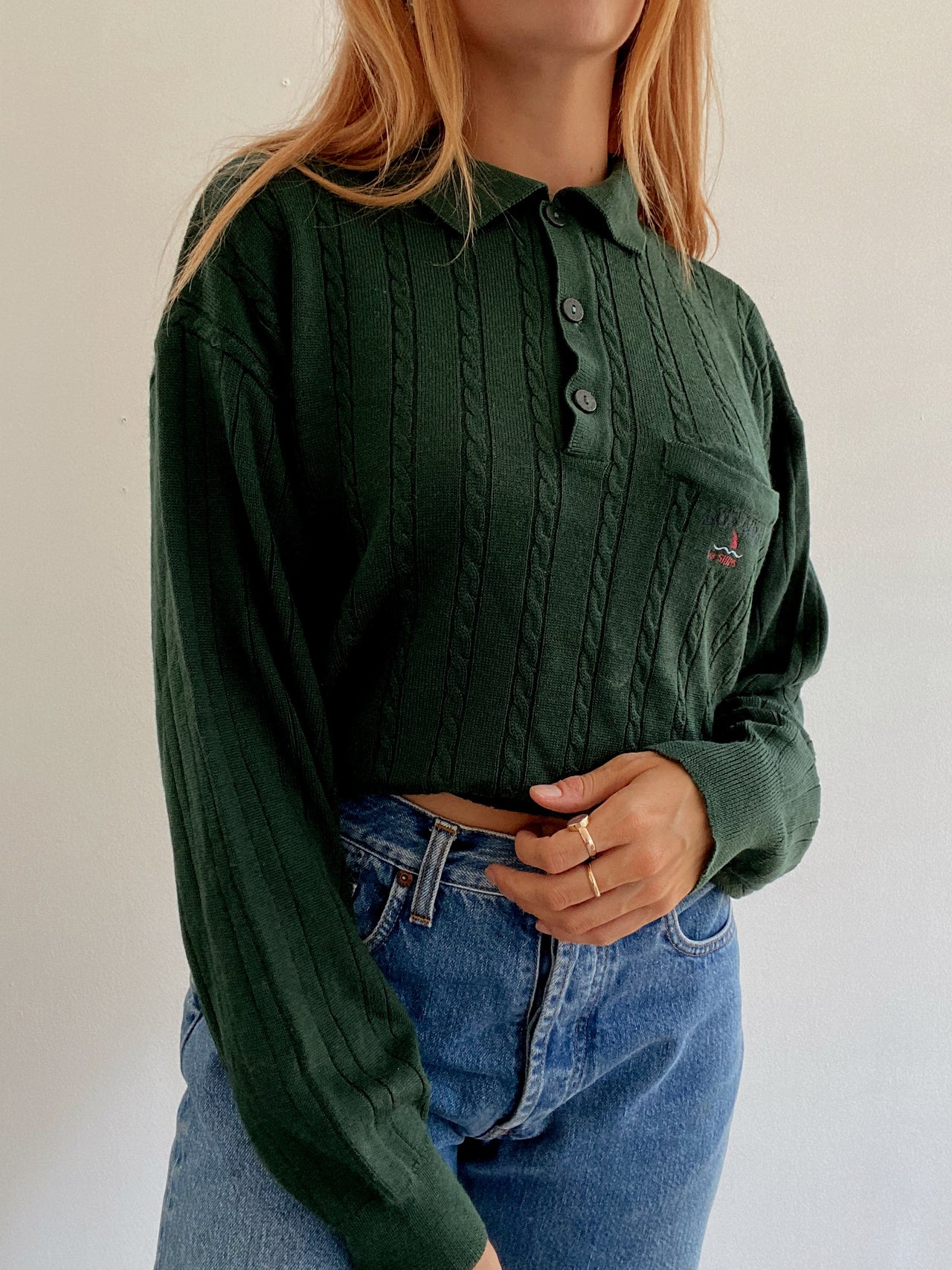 Pull vintage en laine vert foncé M/L