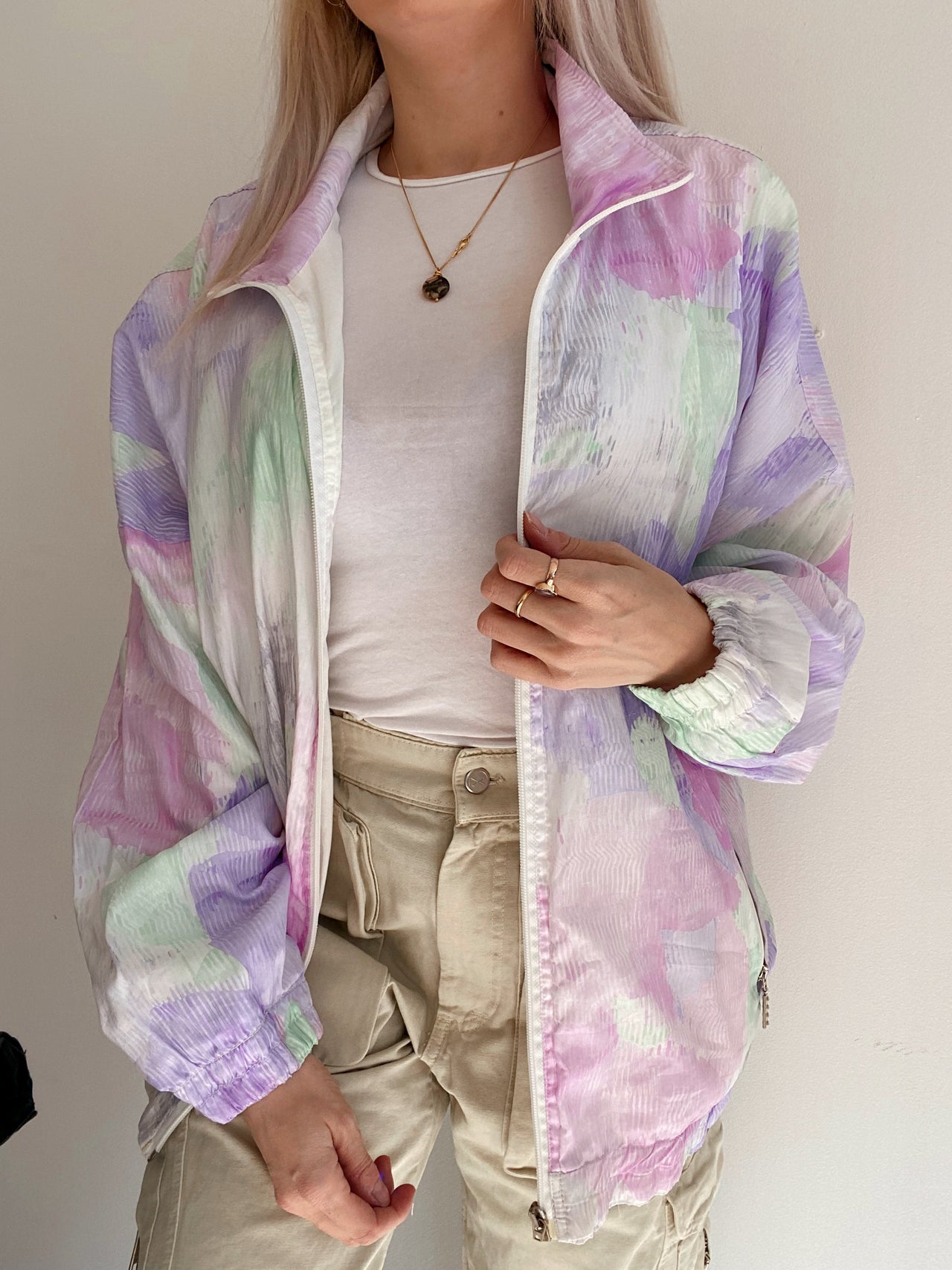 Veste de jogging mauve et vert pastel L