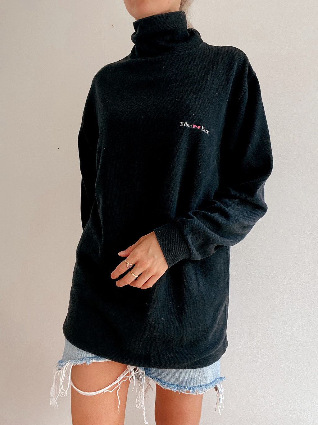 Vintage schwarzer Rollkragenpullover XL