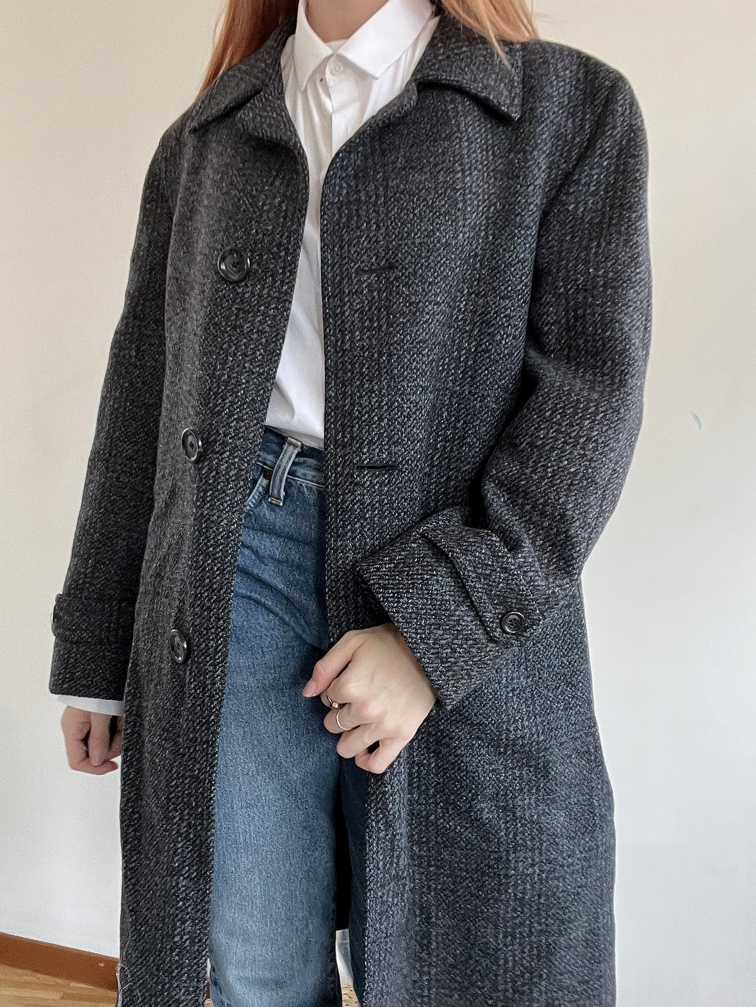 Grauer Vintage-Wollmantel M/L