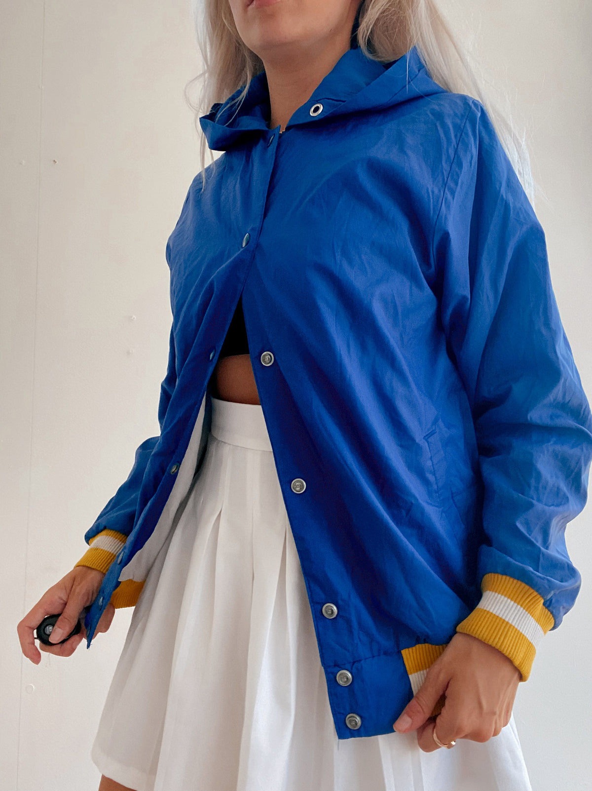 Veste américaine légère  bleue et jaune  L