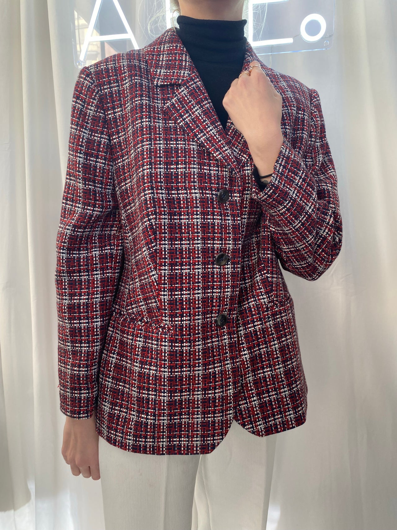 Oversized Black and White Checked Blazer Jacket M/L