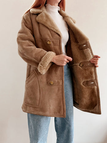 Manteau en mouton retourné beige L