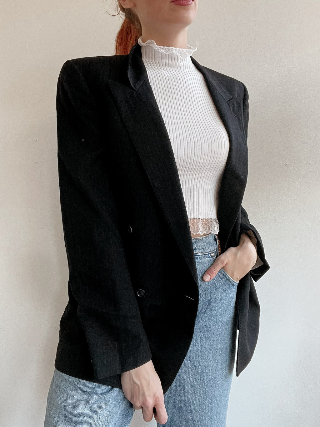 Veste blazer vintage noire lignée M