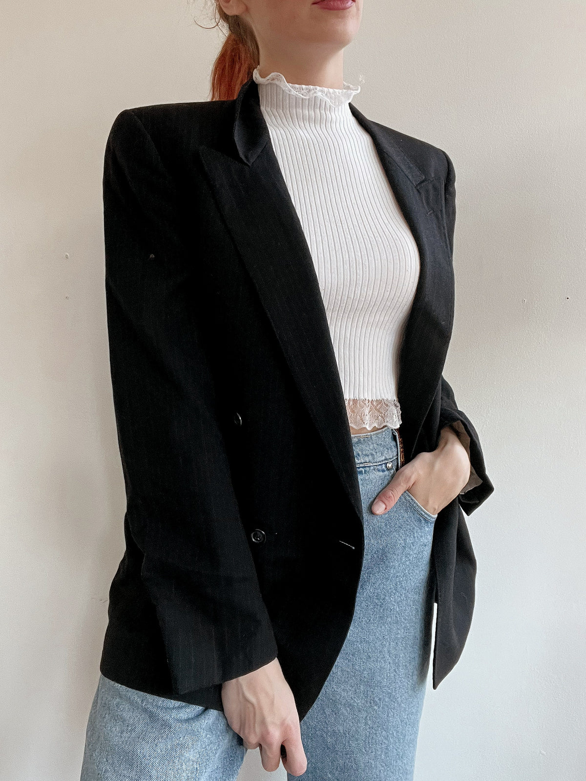 Veste blazer vintage noire lignée M